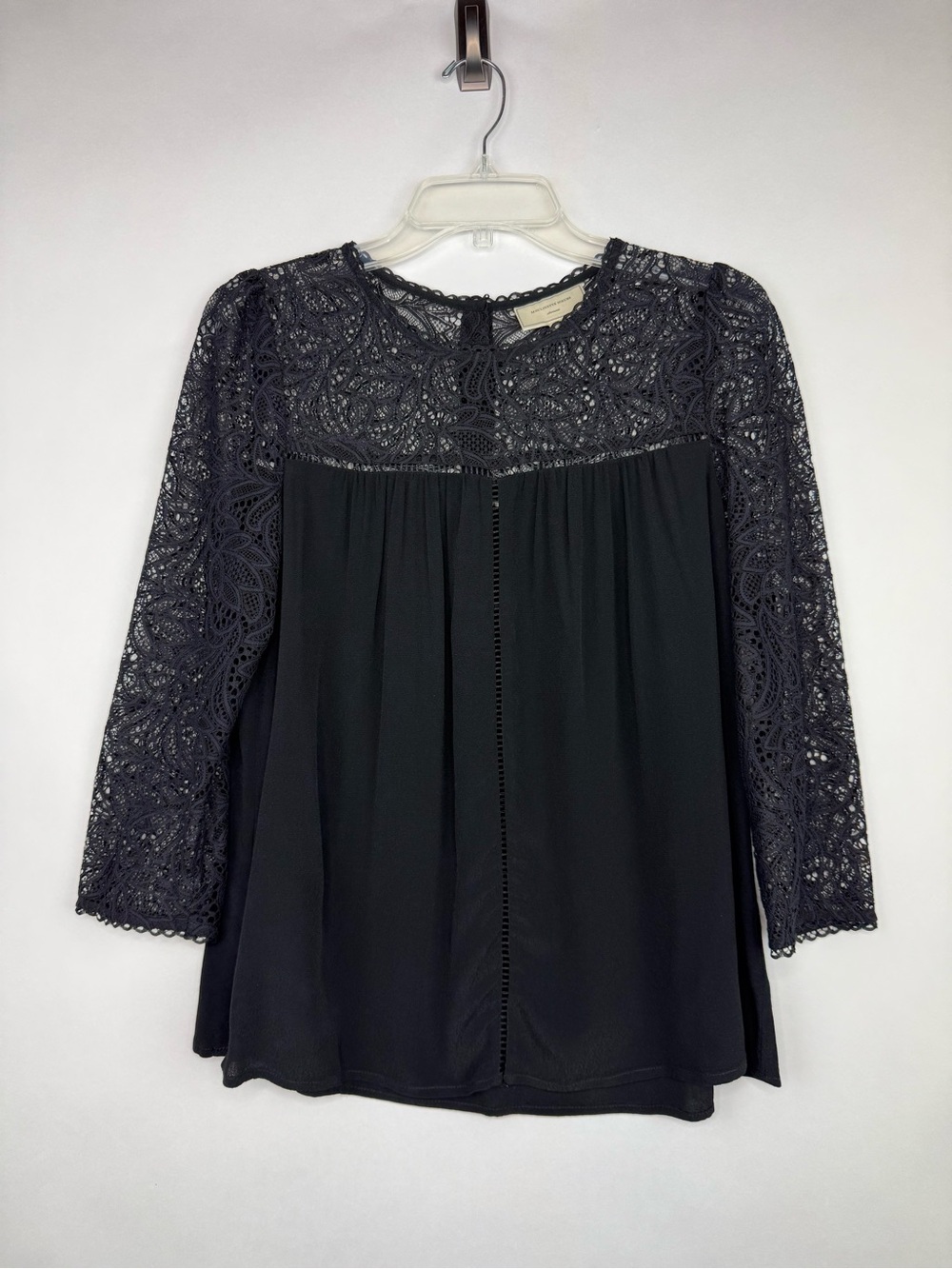 Moulinette Soeurs Anthropologie Black Lace 3/4 Sleeve Blouse Sz 6